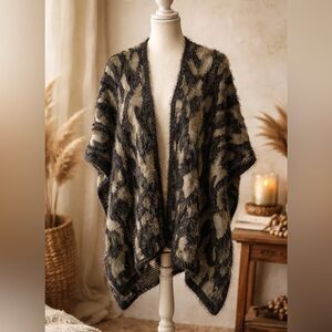 Cozy Fuzzy Camo‎ Knit Ruana Wrap Cardigan Boho Neutral Layer - OS